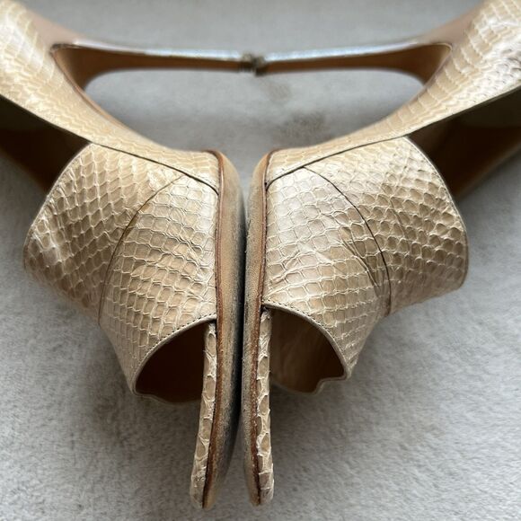 Devi Kroell Neutral Tan Python Stiletto Silver Heel Pump Women EU 40 9.5 Classic - Picture 7 of 16